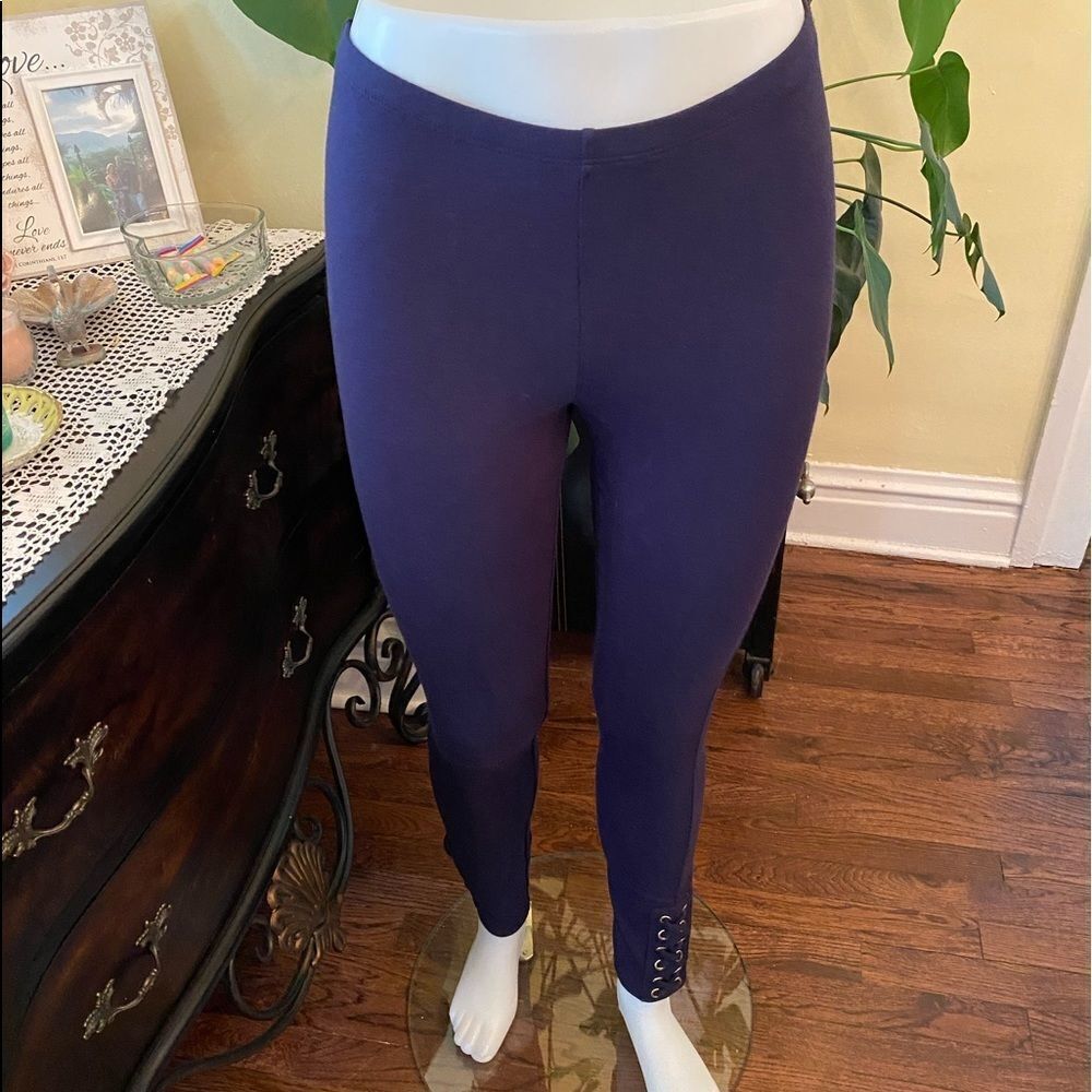 Crown & Ivy Sz S Navy Cotton Lace Up Leggings EUC